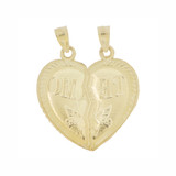 Sharing Heart Pendant Love Te Amo 22mm Yellow Gold 14k [P026-006]