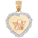 Heart Angel Rafael Pendant Filigree 16mm Tricolor Gold 14k [P026-014]