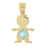 Boy Pendant Aqua Blue March CZ Birthstone Yellow Gold 14k [P027-012]