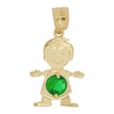 Boy Pendant Green May CZ Birthstone Yellow Gold 14k [P027-014]