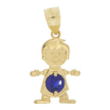 Boy Pendant Dark Blue September CZ Birthstone Yellow Gold 14k [P027-018]