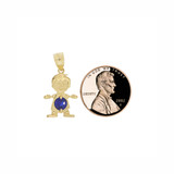 Boy Pendant Dark Blue September CZ Birthstone Yellow Gold 14k [P027-018]