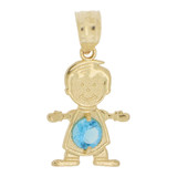 Boy Pendant Blue December CZ Birthstone Yellow Gold 14k [P027-021]