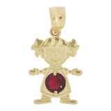 Girl Pendant Red January CZ Birthstone Yellow Gold 14k [P027-022]