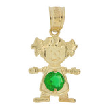 Girl Pendant Green May CZ Birthstone Yellow Gold 14k [P027-026]