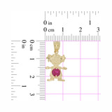 Girl Pendant Red July CZ Birthstone Yellow Gold 14k [P027-028]