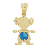 Girl Pendant Blue September CZ Birthstone Yellow Gold 14k [P027-030]