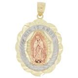 Mis 15 Anos Quinceanera Virgin Guadalupe Oval Pendant 21mm Tricolor Gold 14k [P028-015]