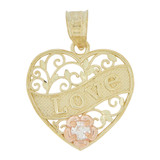 Heart Filigree Flower Love Pendant CZ Tricolor Gold 14k [P028-045]