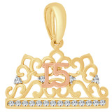 Crown Tiara 15 Quinceanera Pendant CZ Yellow and Rose Gold 14k [P028-049]