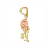 Small Size Rose Stem Flower Pendant Yellow and Rose Gold 14k [P029-008]