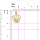 Small Size Filigree Heart Rose Flower Pendant Yellow and Rose Gold 14k [P029-010]