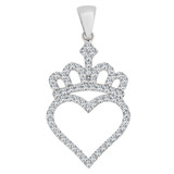 Heart Crown Tiara Pendant CZ 17mm White Gold 14k [P030-092]