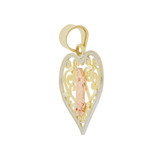 Virgin Guadalupe Heart Pendant Diacut Filigree 18mm Tricolor Gold 14k [P031-017]
