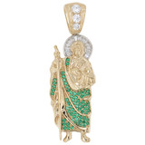 Saint Jude Judas Pendant Green CZ 23mm Yellow Gold 14k [P031-037]