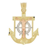 Small Christ Jesus Anchor Crucifix Pendant 20mm Tricolor Gold 14k [P032-016]