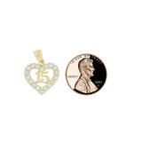 Small Heart 15 Anos Quinceanera Pendant CZ 16mm Yellow Gold 14k [P035-028]