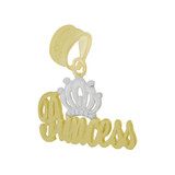 Princess Tiara Pendant Scrip Writing 20mm Yellow Gold 14k [P035-042]