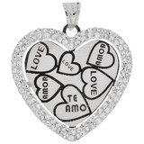 Two Sided  Heart Pendant Love Amor CZ 23mm White Gold 14k [P035-054]