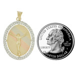 Reversible Crucifixion Christ Virgin Guadalupe Pendant CZ 20mm Tricolor Gold 14k [P036-043]