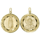 Double Side Guadalupe Christ Corazon Pendant 36.5mm Yellow Gold 14k [P037-105]