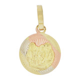 Small Baptism Christening Pendant Round 13mm Tricolor Gold 14k [P039-004]