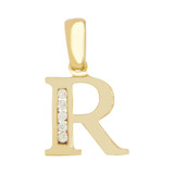 Initial Capital Letter R Pendant CZ 11mm Yellow Gold 14k [P041-018]