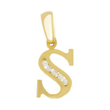 Initial Capital Letter S Pendant CZ 8mm Yellow Gold 14k [P041-019]