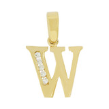Initial Capital Letter W Pendant CZ 12mm Yellow Gold 14k [P041-023]