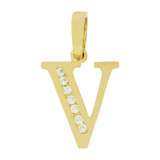 Initial Capital Letter V Pendant CZ 11mm Yellow Gold 14k [P042-022]