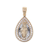 Miraculous Mary Milagrosa Pendant CZ Yellow and White Gold 14k [P043-129]