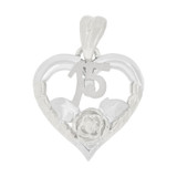 15 Anos Heart Flower Quinceanera Pendant 16mm White Gold 14k [P044-054]