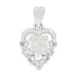 15 Anos Heart Quinceanera Pendant CZ 12mm White Gold 14k [P044-056]