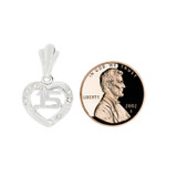 15 Anos Heart Quinceanera Pendant CZ 15mm White Gold 14k [P044-071]