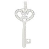 Sweet 16 Heart Key Pendant CZ 15.5mm White Gold 14k [P045-073]