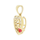 Heart 15 Anos Quinceanera Pendant Red White Jul CZ 14mm Yellow Gold 14k [P045-107]