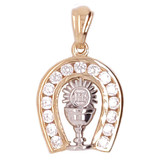 Horse Shoe Holy Communion Cup IHS Pendant 12mm Yellow and White Gold 14k [P046-013]