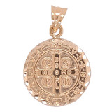 Saint Benedict Double Sided Hollow Diacut Pendant 14mm Yellow Gold 14k [P046-050]