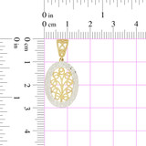 Filigree Oval Pendant Sparkly Cuts 15mm Yellow Gold 14k [P047-013]