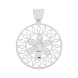 Spinning Flower Wheel Pendant CZ 20mm White Gold 14k [P047-076]