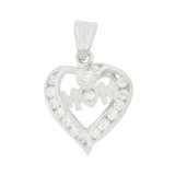 Mom Heart Pendant CZ 15.5mm White Gold 14k [P048-053]