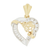 #1 Madre Heart Mom Pendant CZ 20mm Yellow and White Gold 14k [P048-063]