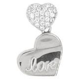 Double Heart Pendant Love CZ 11.5mm White Gold 14k [P048-076]