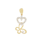 Small Heart Butterfly Pendant CZ 11mm Yellow Gold 14k [P050-006]