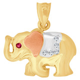 Elephant Pendant CZ 20mm Tricolor Gold 14k [P051-038]