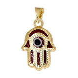 Small Red Resin Hamsa Evil Eye Pendant 12mm Yellow Gold 14k [P053-047]