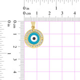 Small Blue Evil Eye Pendant CZ 15mm Yellow Gold 14k [P053-125]