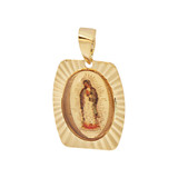 Color Resin Virgin Guadalupe Pendant 12.5mm Yellow Gold 14k [P054-031]