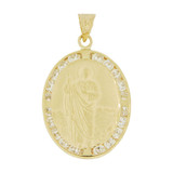 San Judas Jude Pendant CZ 17mm Yellow Gold 14k [P054-045]