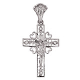 Fancy Cross Pendant Crucifix CZ Heart 25mm White Gold 14k [P054-064]